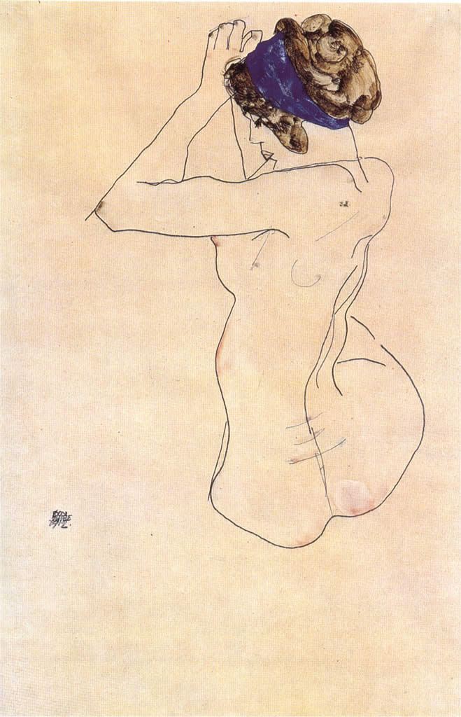 Egon Schiele Nude with a blue headband